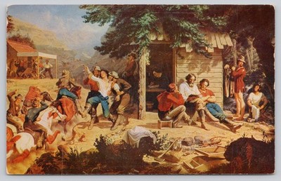 1950s CA Gold Rush ''Sunday Morning in the Mines'' Nahl Art Postcard
