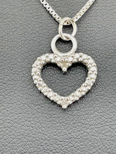 FAS 925 STERLING SILVER DELICATE DIAMOND ACCENT HEART NECKLACE 16" APRIL 1777