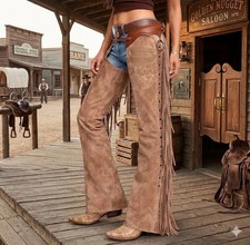 Women's Handmade Cowgirl Chaps Genuine Buckskin Suede Western Leather Pants