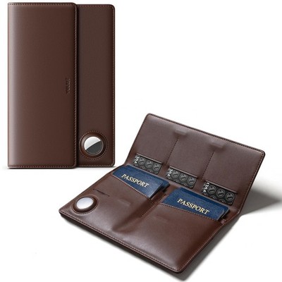 Family Passport Holder for 4 Leather Passport Wallet with Airtag Slot Multipl...