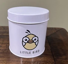 Antique White Metal Little Bird Food Storage Canister Can