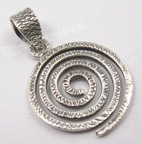 925 Sterling Silver NICE HAMMERED SPIRAL Pendant 1.2" Luxury Handmade Jewelry