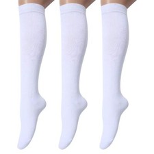 3 Pairs Women's Cotton Opaque Knee High Socks C02-3 Pairs White