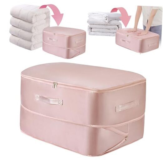 Ultra Space Saving Self Compression Organizer,Blanket Storage Bags Medium pink