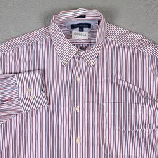Tommy Hilfiger Shirt Mens 17 Blue Red Striped Dress Button Up Long Sleeve