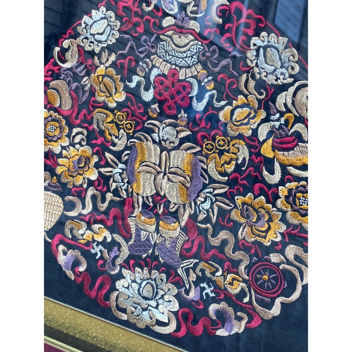 Oriental Chinese Embroidery Flower Framed Wall Decor cs6058