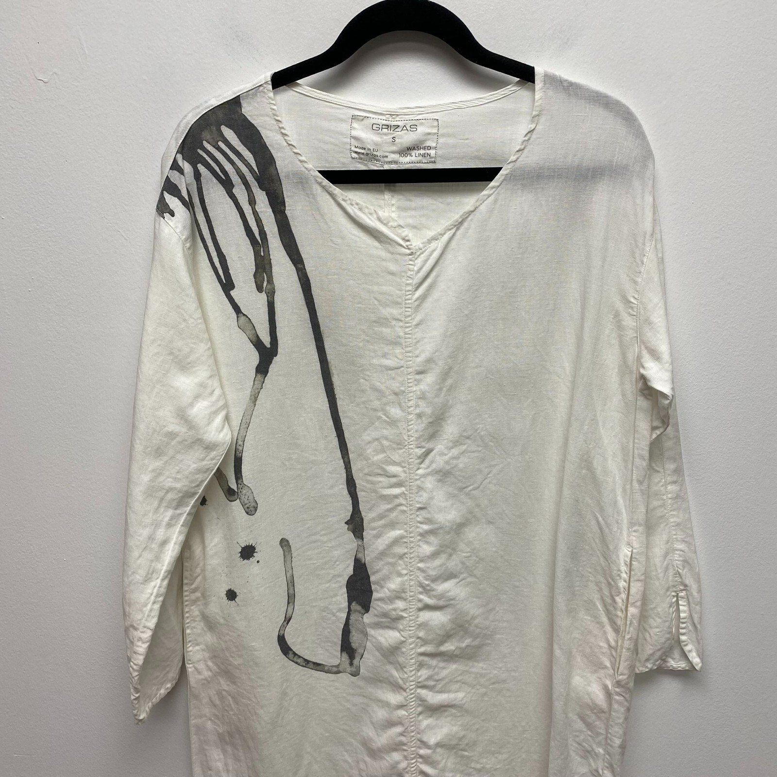 Grizas Womens Off White Long Sleeve Pocket V-Neck Washed Linen Shift Dress S thumbnail 2