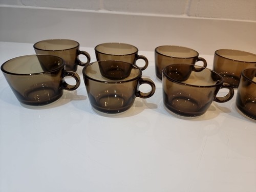 X8 Vintage Retro Vereco France Smoked Glass Small Coffee Espresso Cups Mugs - Foto 3 di 12