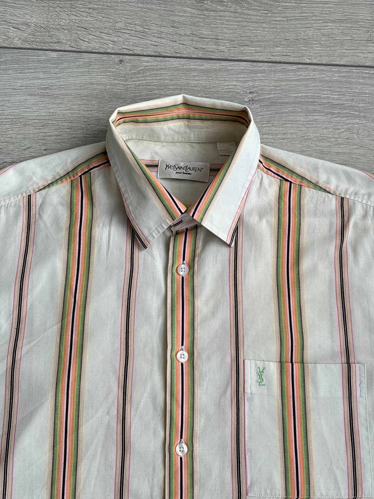 Camicia Yves Saint Laurent YSL a righe logo vintage rara retrò uomo taglia L large