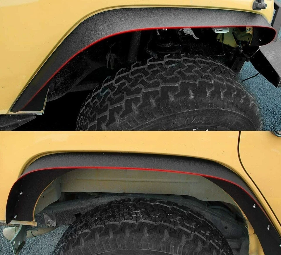 Para Jeep Wrangler JK 2007-2018 guardabarros llamaradas estilo plano acero macizo negro 4 un. Foto 3 de 4