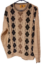 Vintage Duck Head Argyle Chunky Textured Cotton Sweater Size M Made in USA Ivory