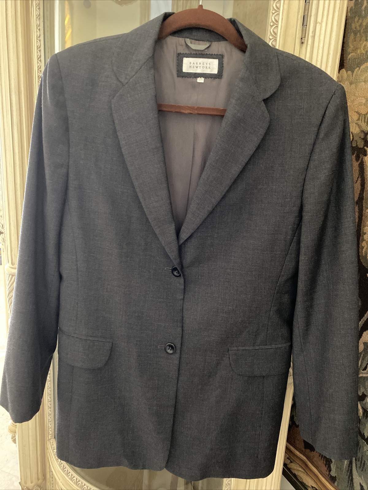 BARNEYS NEW YORK Women’s Size 46 Jacket Gray 100%Wool Lined Made Italy ...