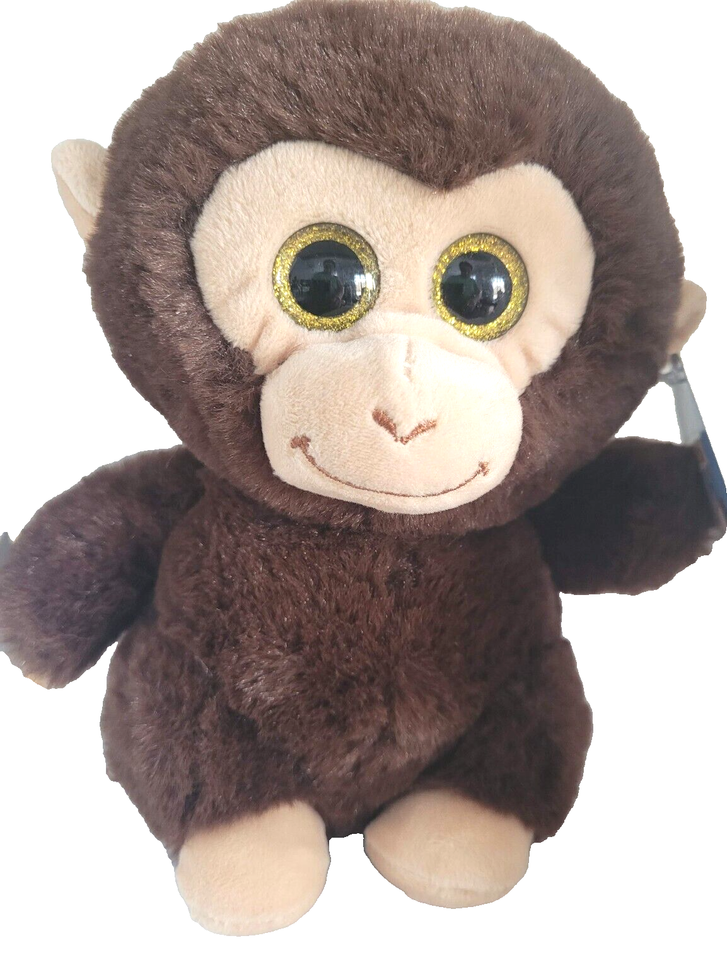 Calplush Brown Monkey Plush Toy 7in Stuffed Animal with Big Plastic