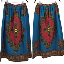 Vtg 70's Womens Skirt Handmade Full Maxi Medallion Psychedelic Fanfare Teal Sz X