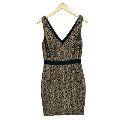 TRINA TURK Dress 6 Gold Brocade Lace Black Lined V-Neck Sleeveless Sheath  T197 | eBay