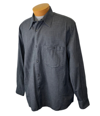Equilibrio Button Down Long Sleeve Shirt XL Extra Large Black Check Made Italy