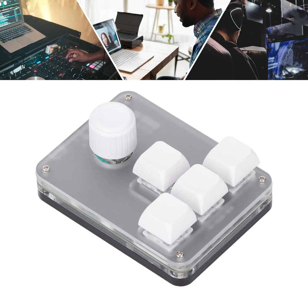 4-Key Programmable Mechanical Keypad with RGB Light and Blue Switch Knob