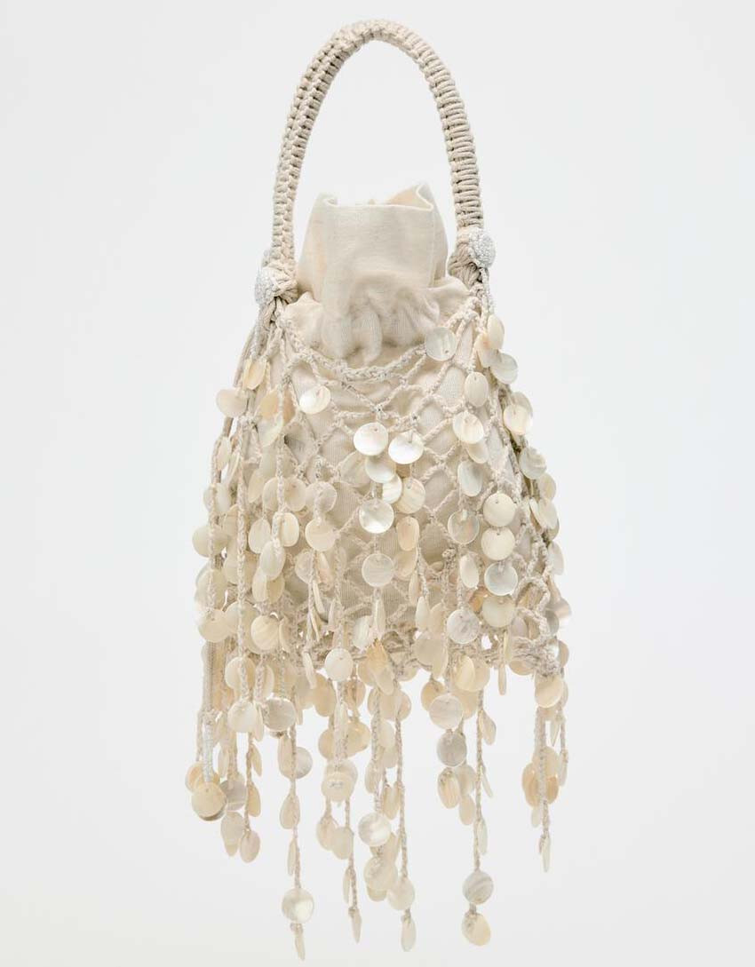 ZARA NEW WOMAN PEARLESCENT APPLIQUÉ BAG LIGHT BEIGE 6530/610