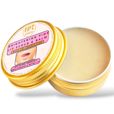 HUKED Brightening Pink Lip Scrub and Balm with Sun Protection - SPF | 20g | Made in UK