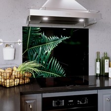 Glass Splashback Kitchen Tile Cooker Sink Panel ANY SIZE Abstract Fern Leaves