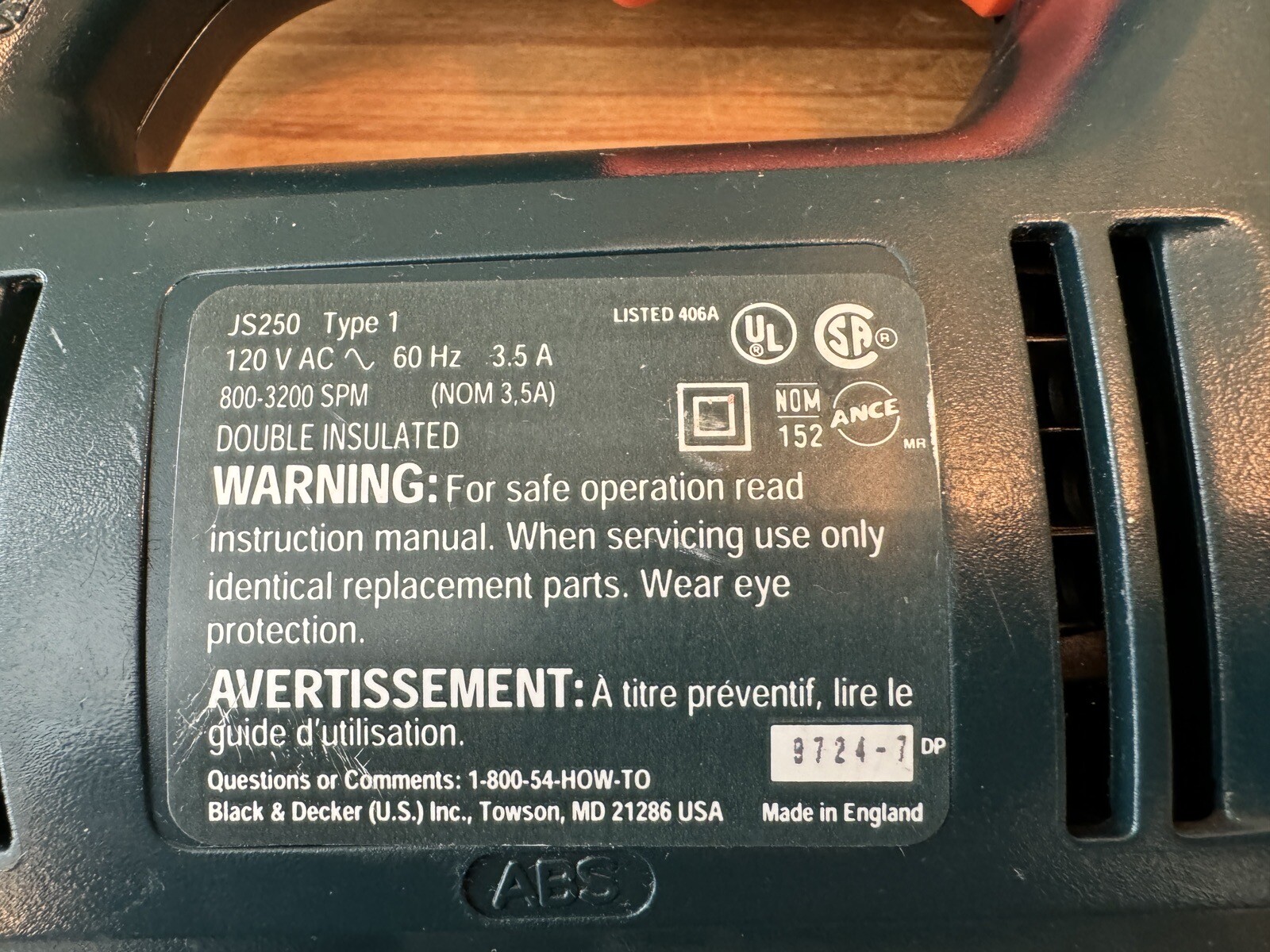 Black & Decker JS200 Type 1 Variable Speed 120V 3.2A
