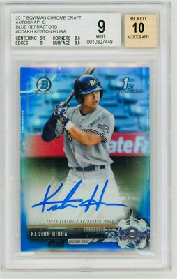 Keston Hiura 2017 Bowman Chrome Blue Refractor Rookie Card RC Auto 077/150 BGS 9