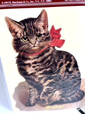 VTG Helena Maguire Victorian Kitten Cat Die Cut Greeting Card Stand Up Shackman