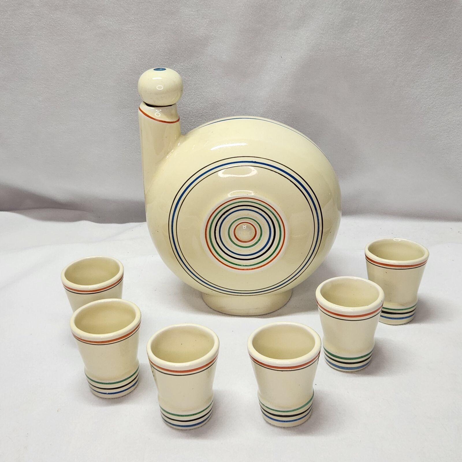 Vintage Ceramic Liquor Sake Whiskey Tequila Decanter Cordial Set Shot Glass Cups