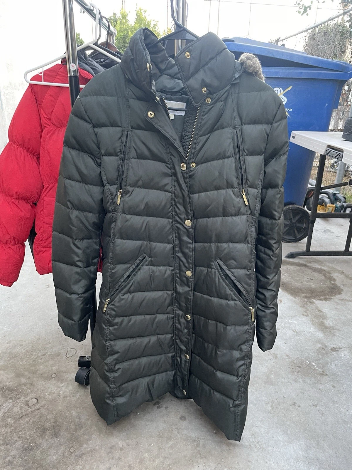 Michael Kors Cappotto donna blu navy piumino d'oca imbottito con tasche taglia media