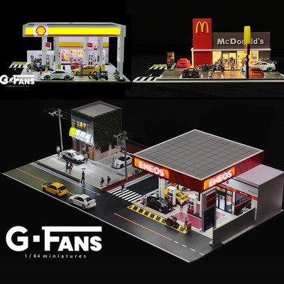 Diorama 1:64 Straße Garage Modell LED Tankstelle Parkplatz Szene Display Modell