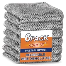  Non Scratch Wire Dishcloth,Double-Layer Wire Dishwashing Rags for Wet and 6