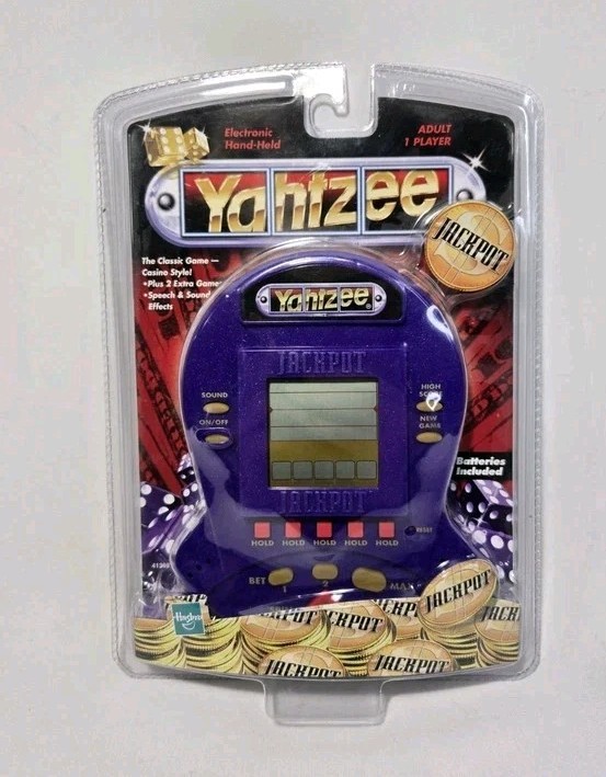 Yahtzee Jackpot Purple Handheld Travel Game 1999 90s Hasbro Vintage NOS