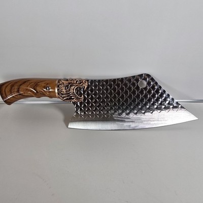 Forged Style Dragon Cleaver Knife Kitchen Butcher Chopper Textured Blade 11'' Cut