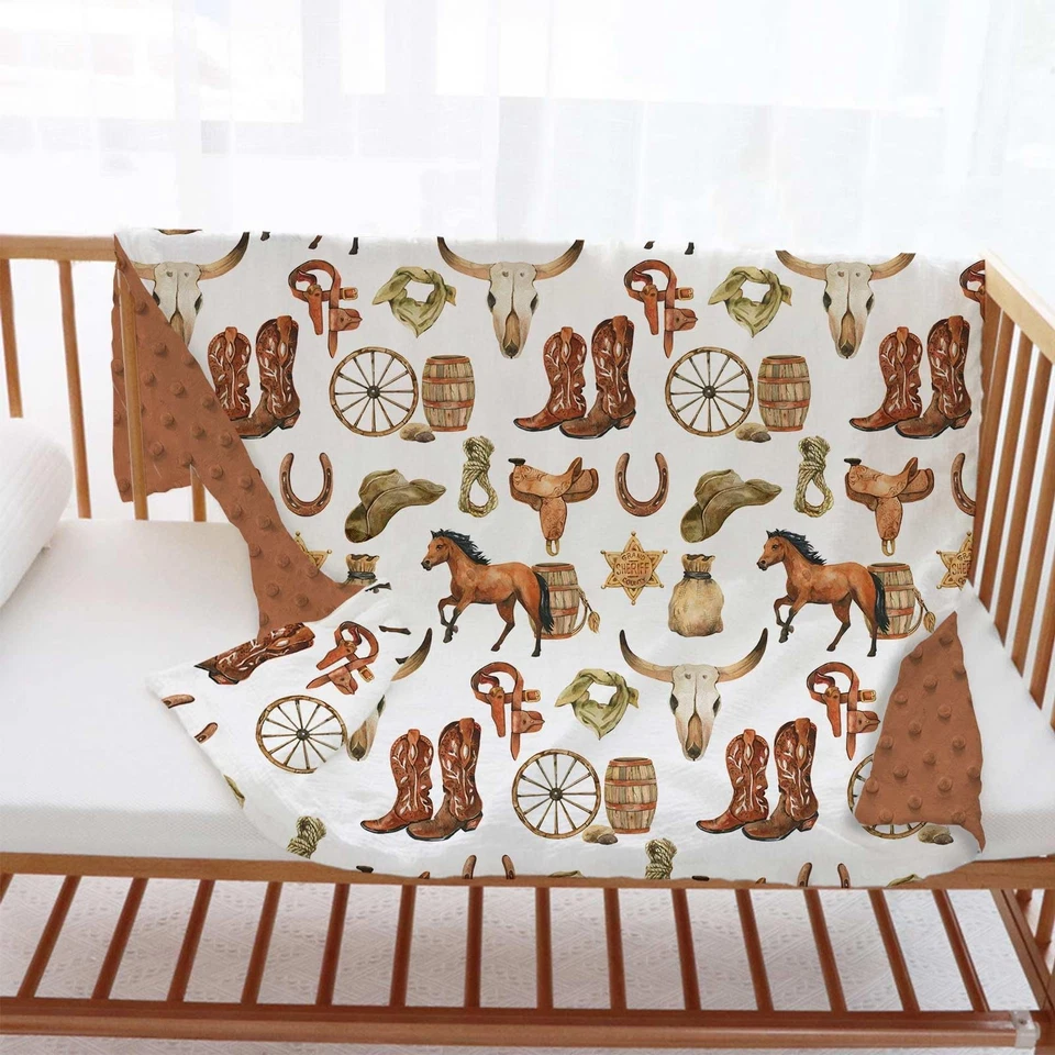 Western Cowboy Baby Blanket for Boys, Horse Theme Toddler Soft Minky Blanket ... - Image 4 of 4