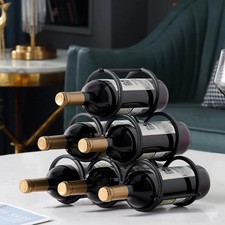 GeLive 6-Bottle Triangle Countertop Wine Rack, Black Iron, Freestanding