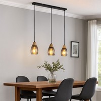 Pendelleuchte HäNgeleuchte Pendellampe Rauchglas 3 Flammig Holz Led H 120Cm