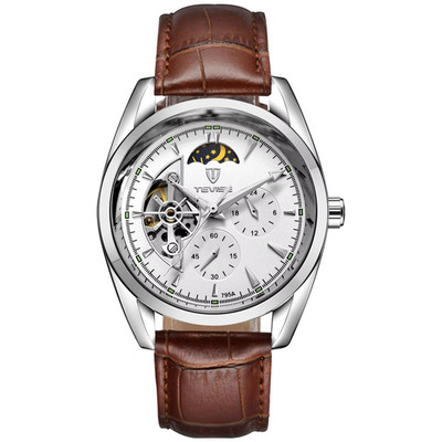 TEVISE Men's Hollowed Automatic Mechanical Watch Cowhide Strap Celestia Design