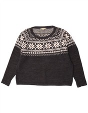 Fat Face Damen Pullover Pulli U-Boot-Ausschnitt UK 16 Large grau Fair Isle BT09