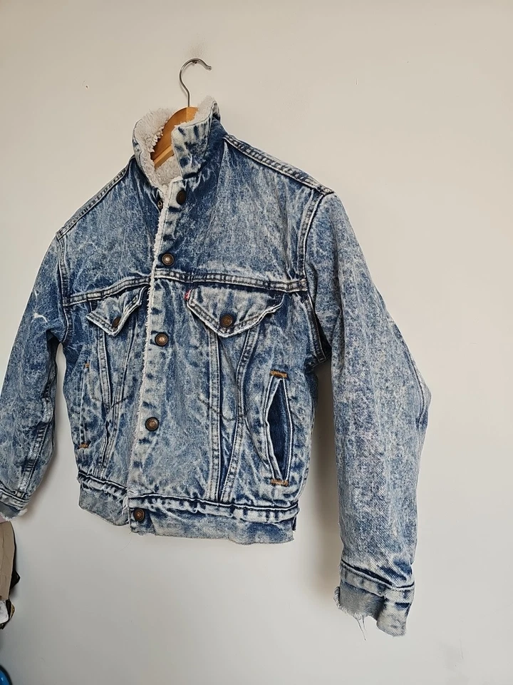 Vintage 80er 90er Levis Bomber Denim Fleece gefütterte Jacke Größe 8 10 - Bild 2 von 4
