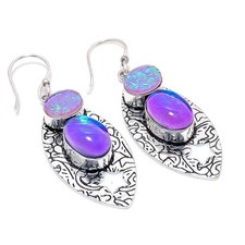 Triplet Opal Gemstone Handmade 925 Sterling Silver Jewelry Earring 2.36 "