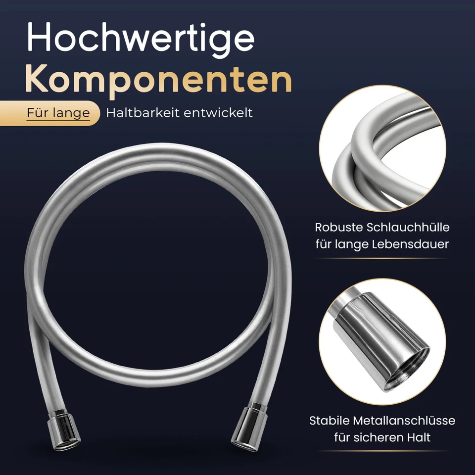 Brauseschlauch Bad Duschschlauch Silber Glatt Drehkonus Chrom von 60cm - 250cm  - Bild 3 von 4