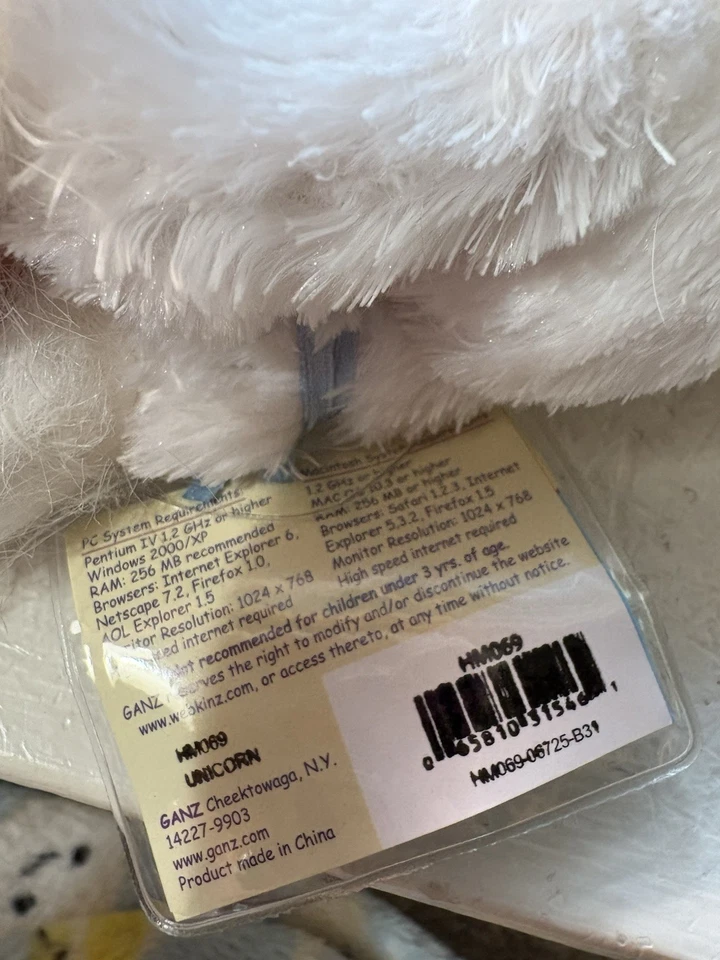 Webkinz White Unicorn HM069 Sealed Code Attached New Retired Ganz Toy Plush - Image 4 of 4