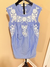 Tory Burch Blue Embroidered Tunic Dress Women’s Size Small Boho Floral Coverup