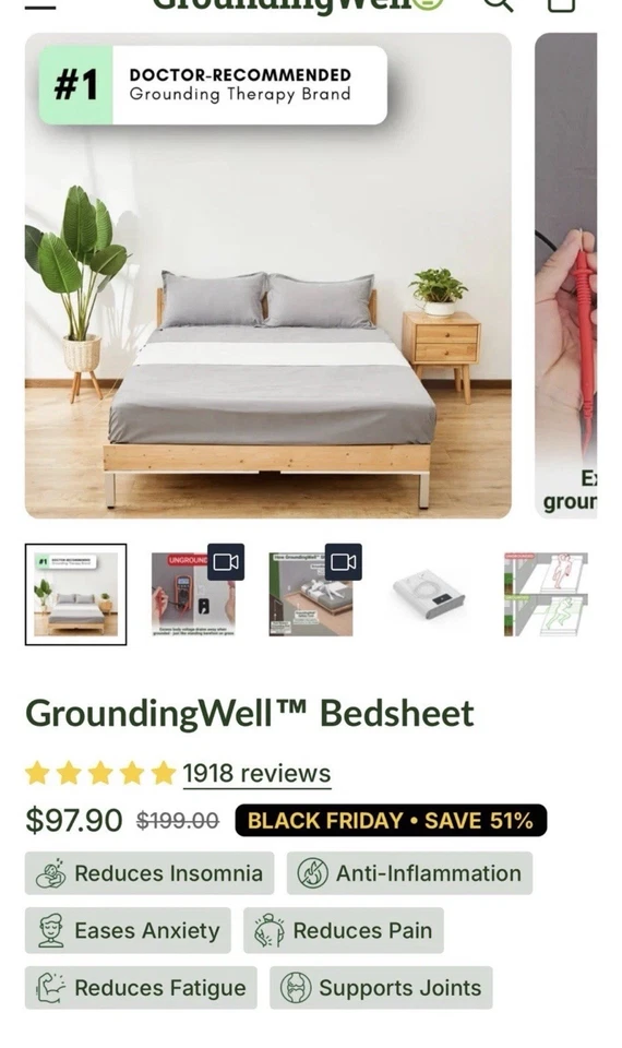 GroundingWell Flat Bed Sheet 50cm (19.7in) x 265cm (104.3in) Organic Cotton New - Image 4 of 4