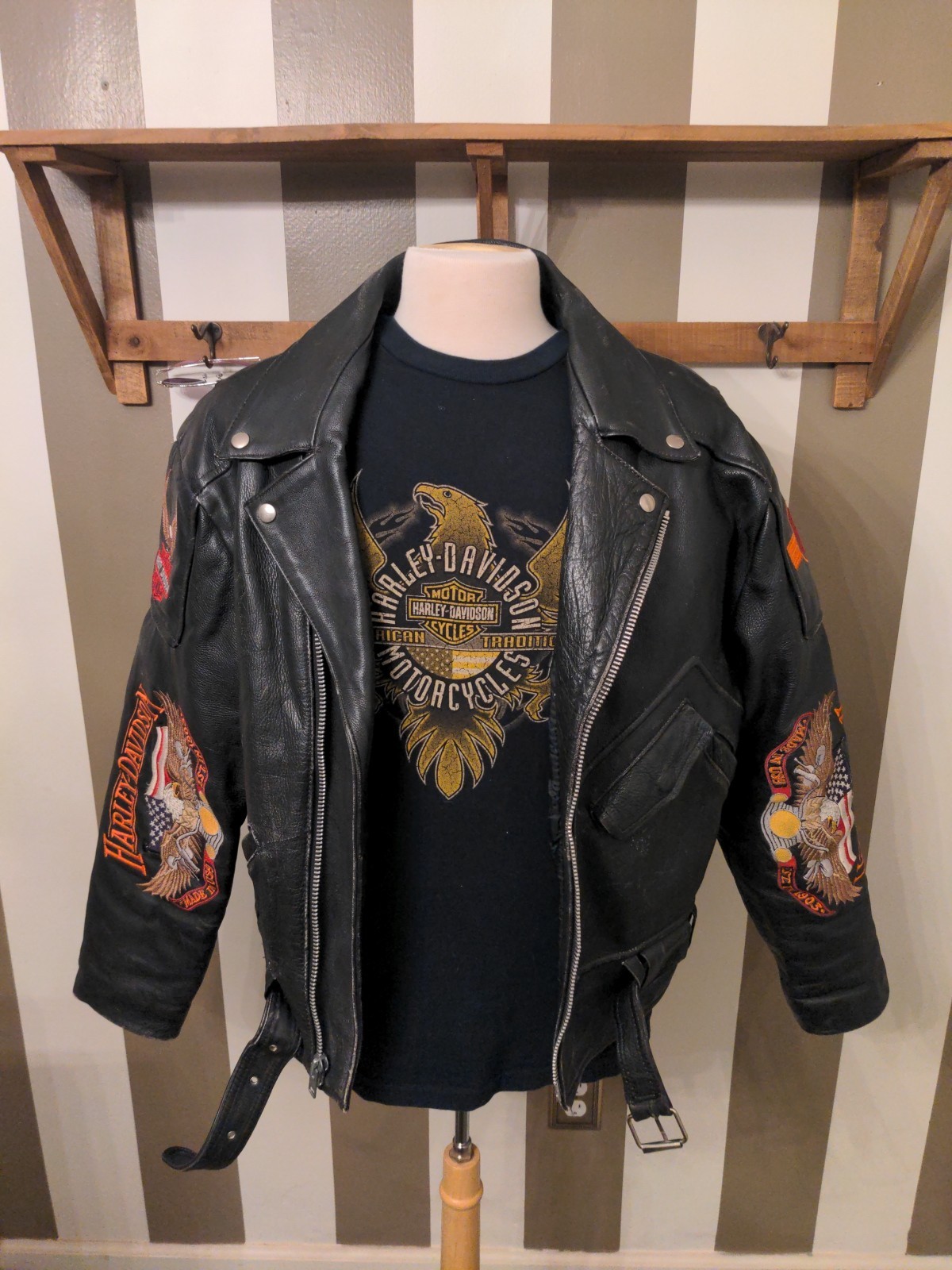 Very Rare harley-davidson leather jacket mens XL  Embroidery Patches Black Biker