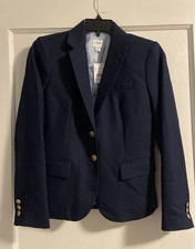 J. Crew Women's 2P Schoolboy Blazer Navy Blue Gold Wool Blend Preppy Classic NEW