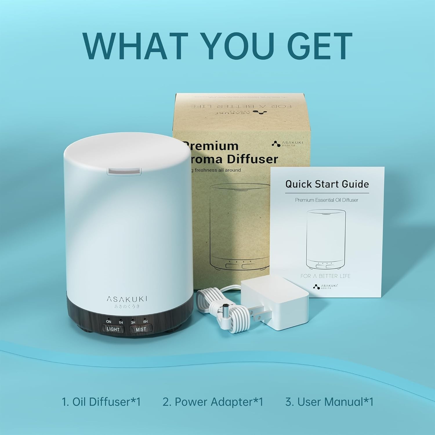 ASAKUKI 300ML Essential Oil Diffuser Quiet 5-in-1 Aroma Humidifier LED Light