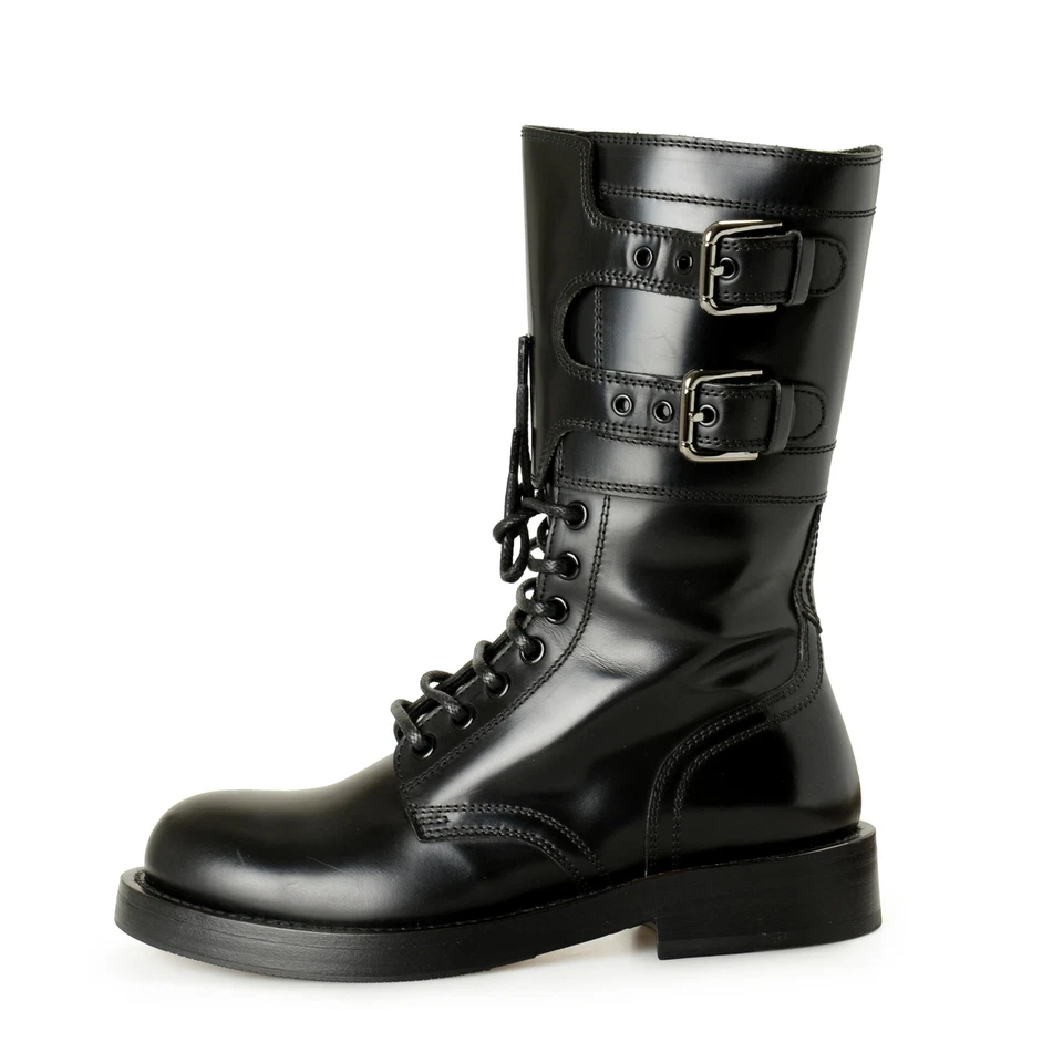 Dolce & Gabbana Mujer Negro 100% Cuero Botas de Combate Zapatos US 11 IT 41 Foto 2 de 4