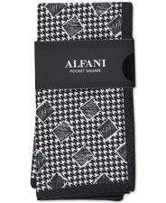 Alfani Men's Chequer Geometric Silk Pocket Square Black, One Size 