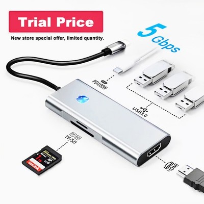 USB C Hub To USB 3.0 5Gbps,Type C Hub HDMI 4K@60HZ SD/TF 100W PD For Macbook PC